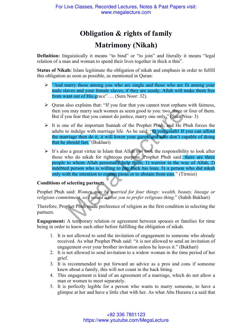 Page 1 of 4. Obligation Of Family Law