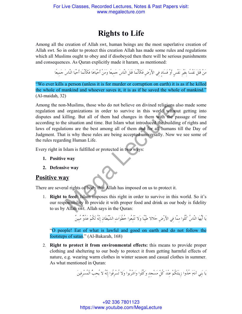 Page 1 of 7. System Of Rights In Islam