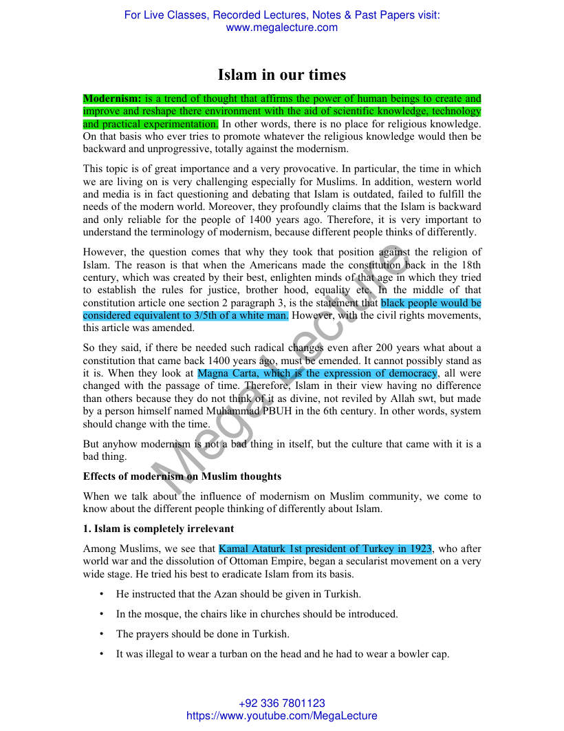 Page 1 of 10. Islam In Our Times