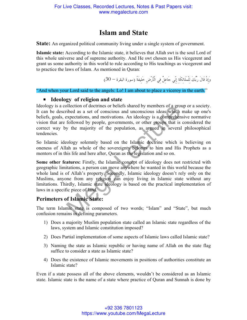 Page 1 of 12. Islam And State CHECK ITS REFERENCES