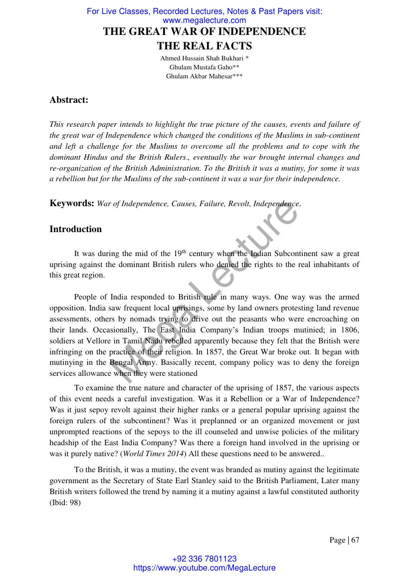 Page 1 of War Of Independence