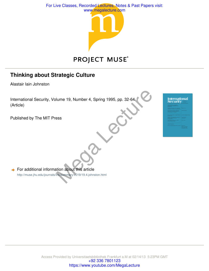 Page 1 of Johnston 1995 Thinking About Strategic Culture