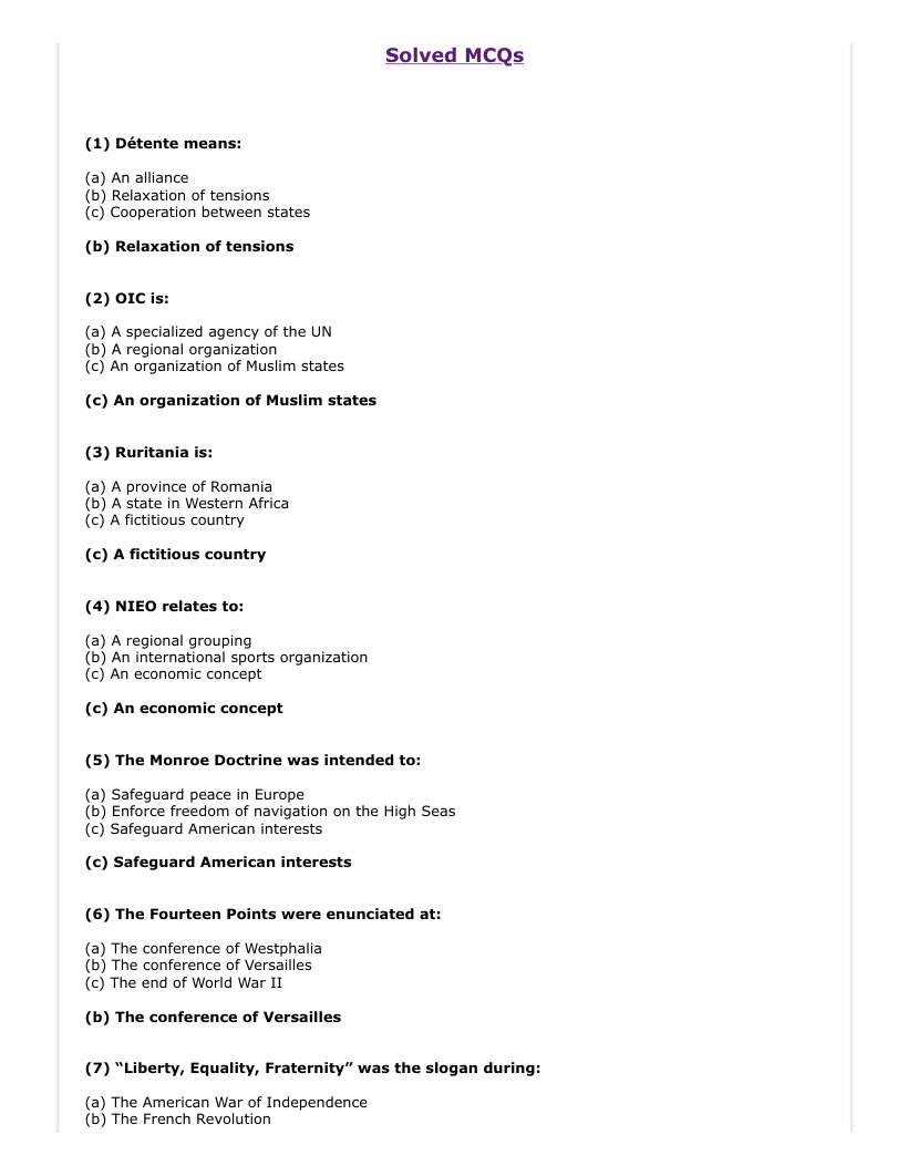 Page 2 of Solved MCQs Of Int. Relations 1986 2011 CSS Forums