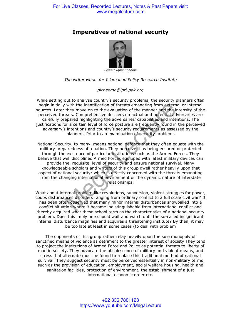 Page 1 of Imperatives Of National Security Perveez Cheema