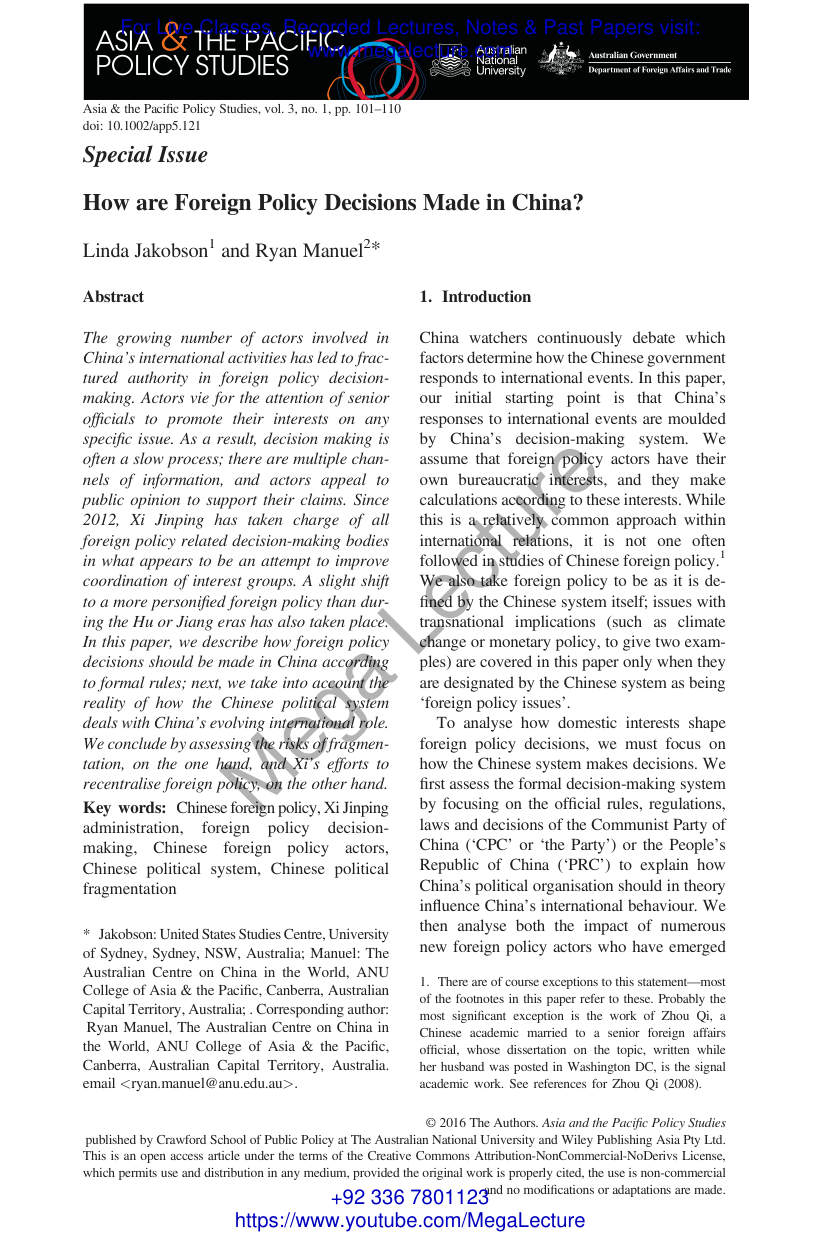Page 1 of China How Are Foreign Policy Decisions Made In China