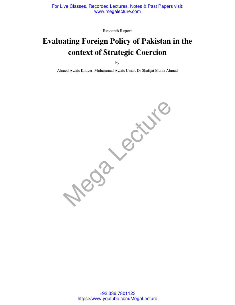 Page 1 of Evaluating Foreign Policy Of Pakistan In The Context Of Strategic Coercion