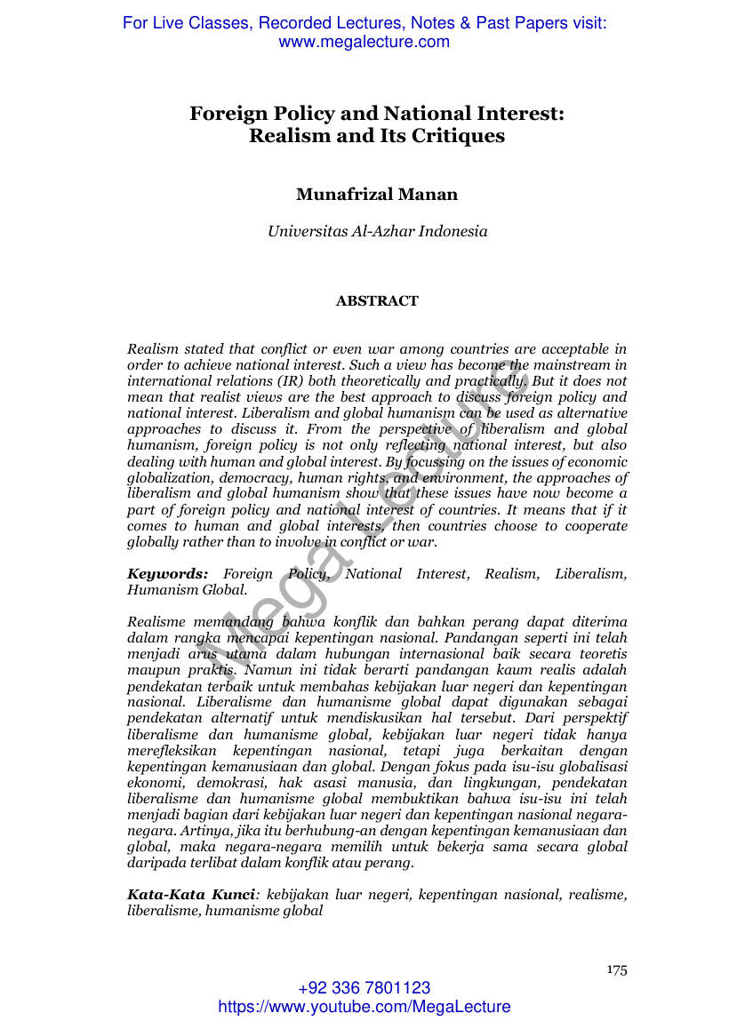 Page 1 of Foreign Policy And National Interest Realism And I