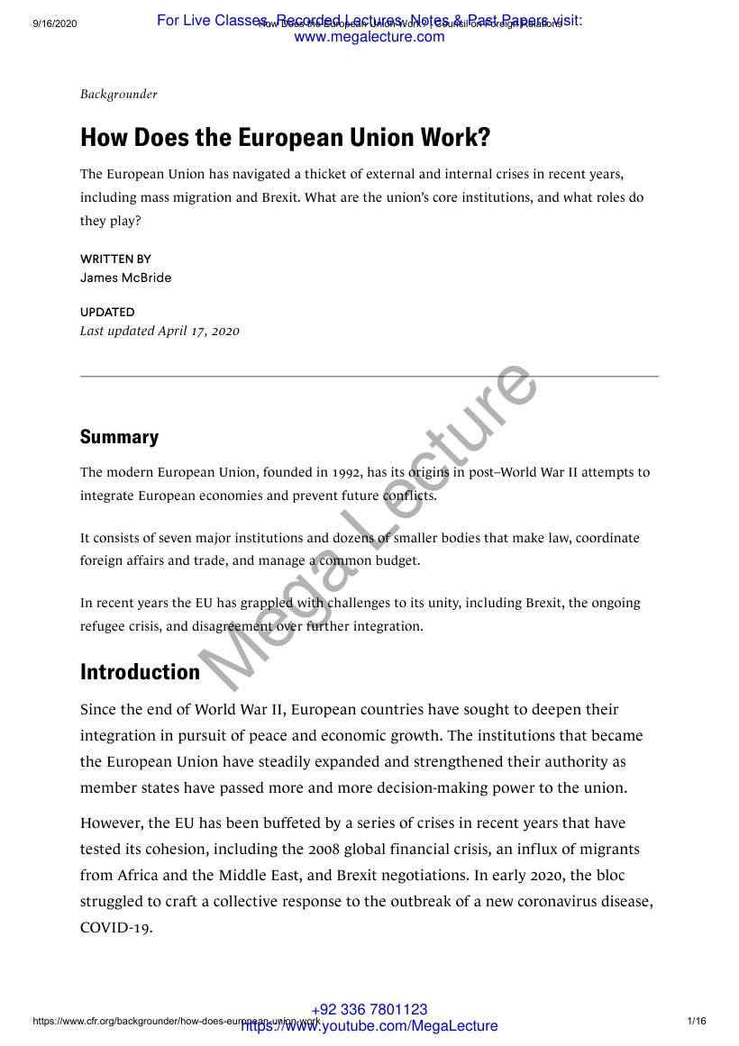 Page 1 of How Does The European Union Work Council On Foreign Relations