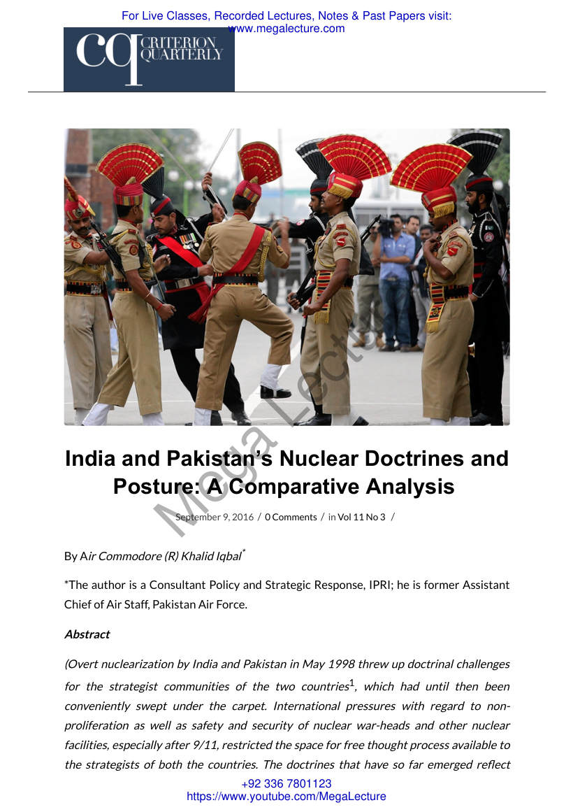 Page 1 of India And Pakistans Nuclear Doctrines And Posture A Comparative Analysis – Criterion Quarterly