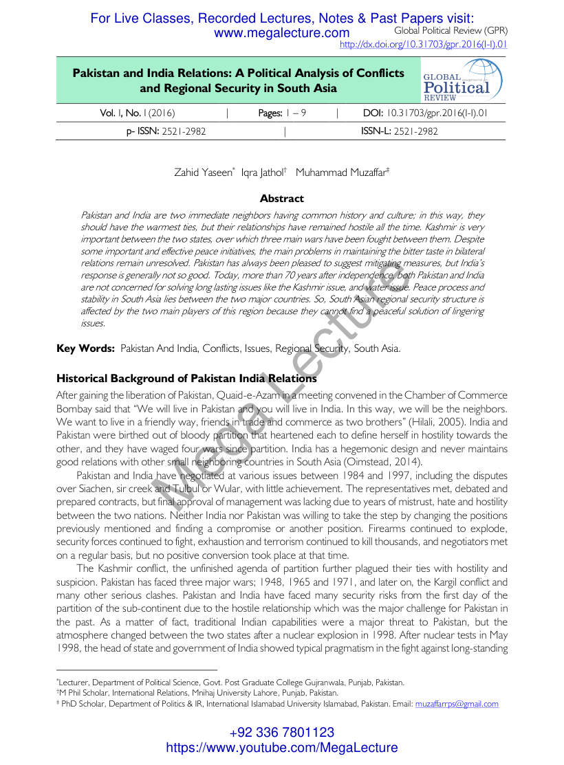 Page 1 of India Pakistan Relations Peace And Security