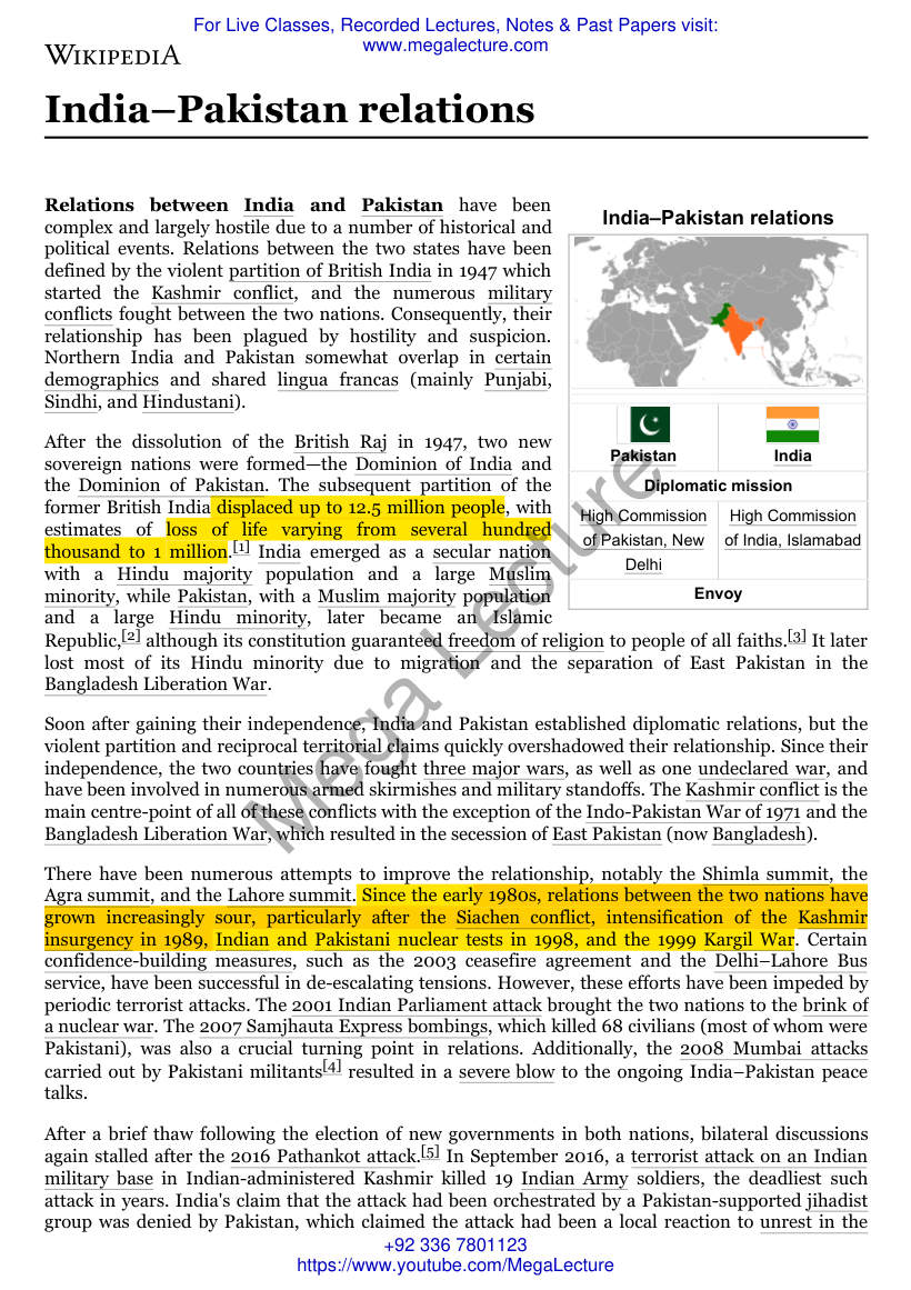 Page 1 of India–Pakistan Relations Wikipedia