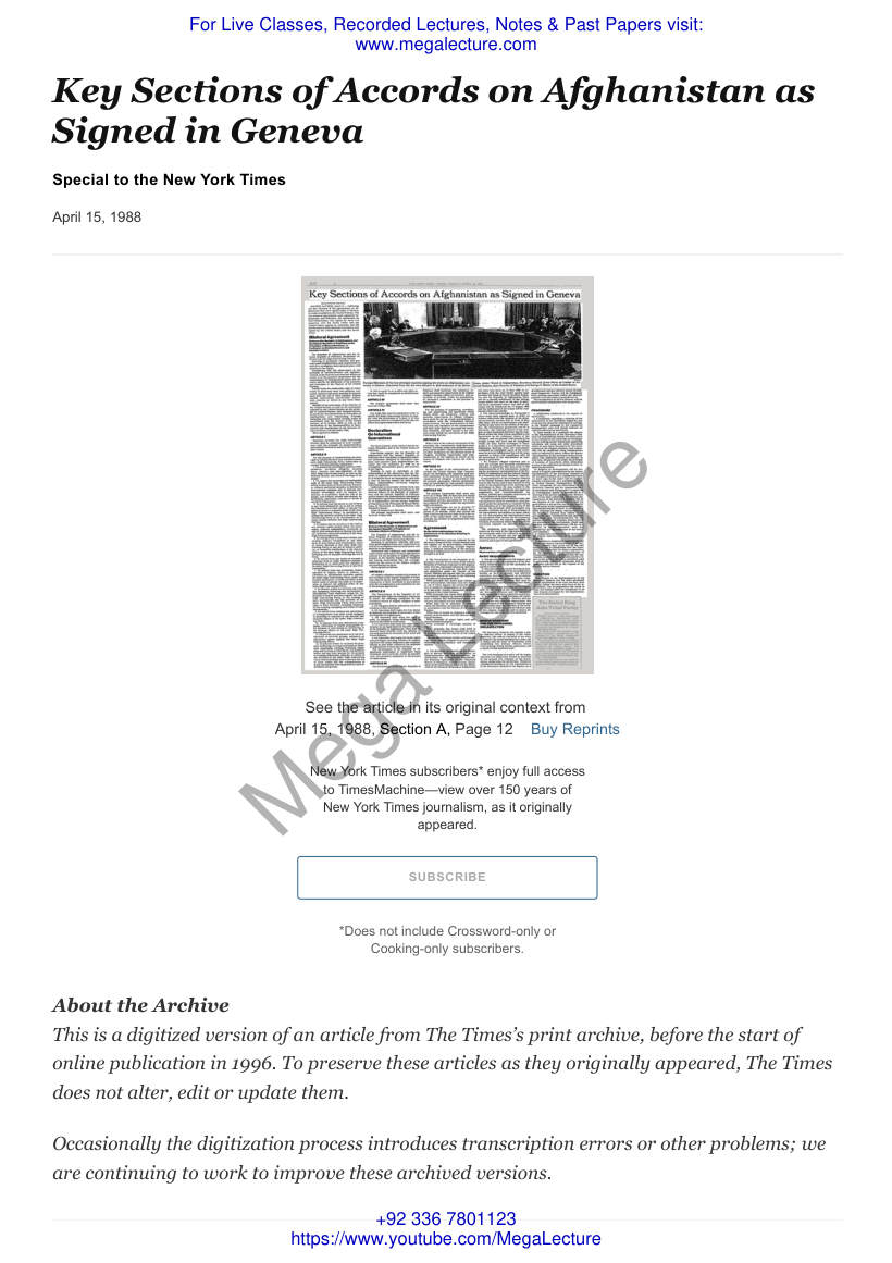Page 1 of Key Sections Of Accords On Afghanistan As Signed In Geneva The New York Times