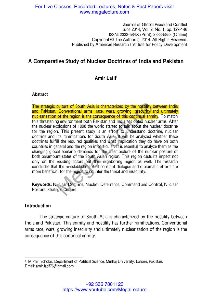 Page 1 of Nuclear Weapon States India Pakistan Doctrines