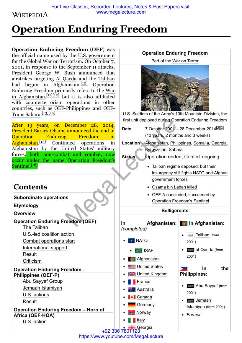 Page 1 of Operation Enduring Freedom Wikipedia Afghanistan