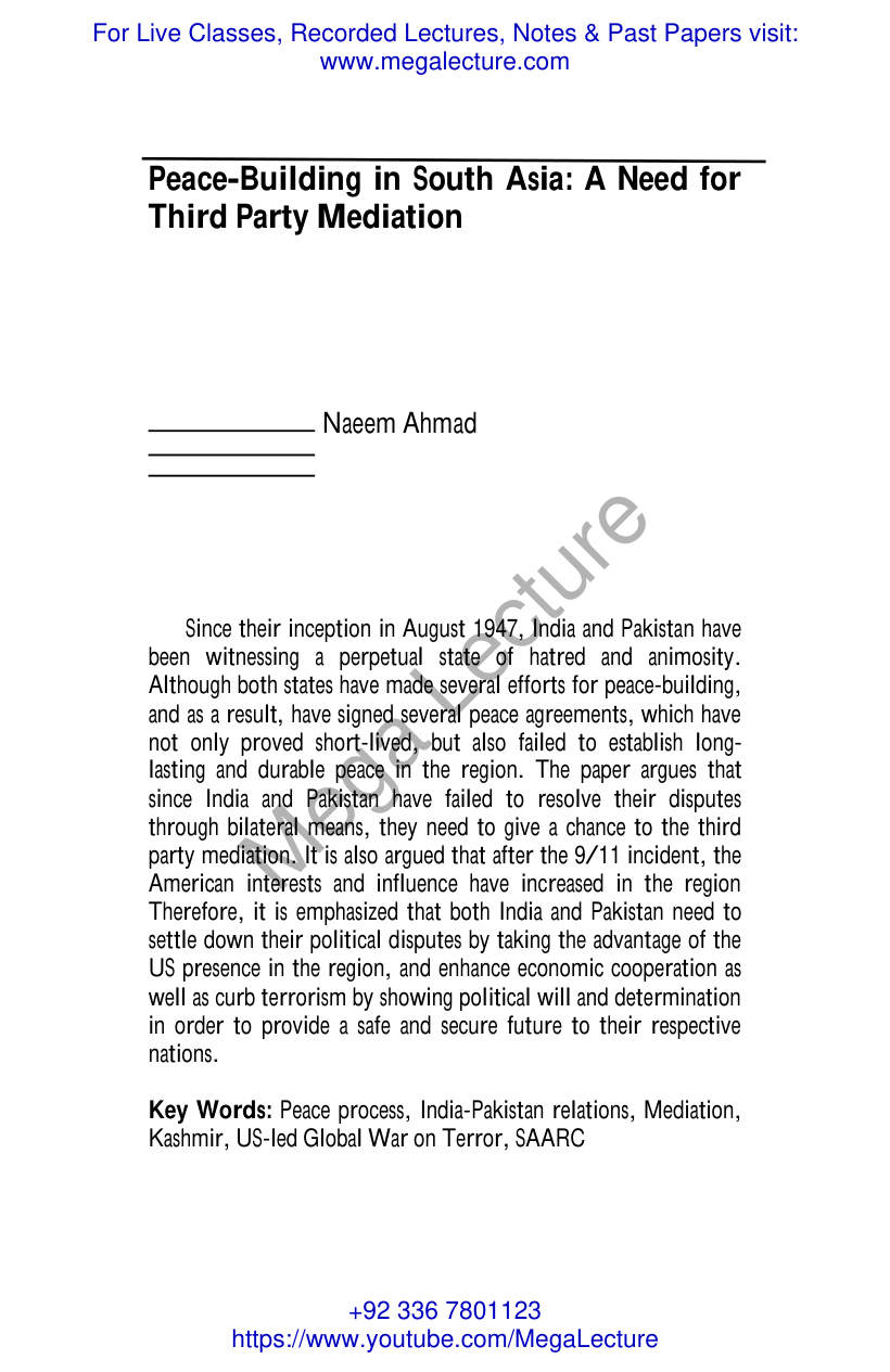 Page 1 of Peace In SOuth Asia
