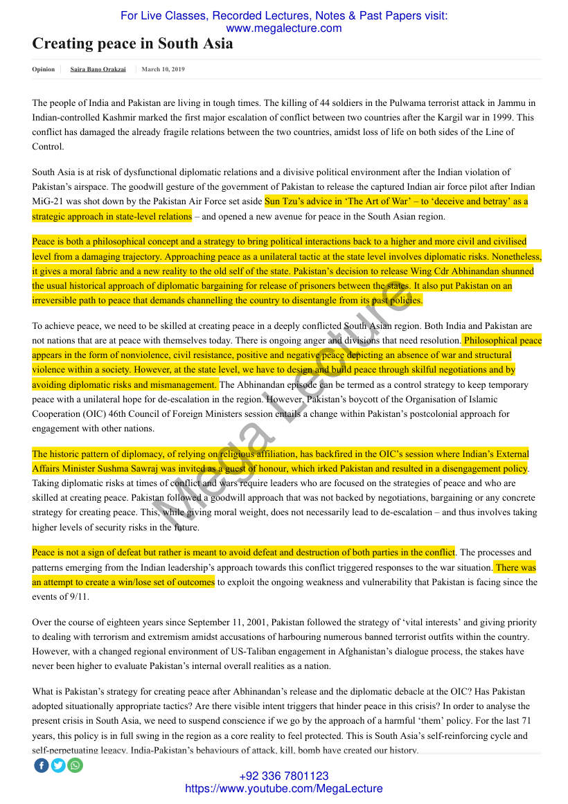 Page 1 of Peacemaking In South Asia