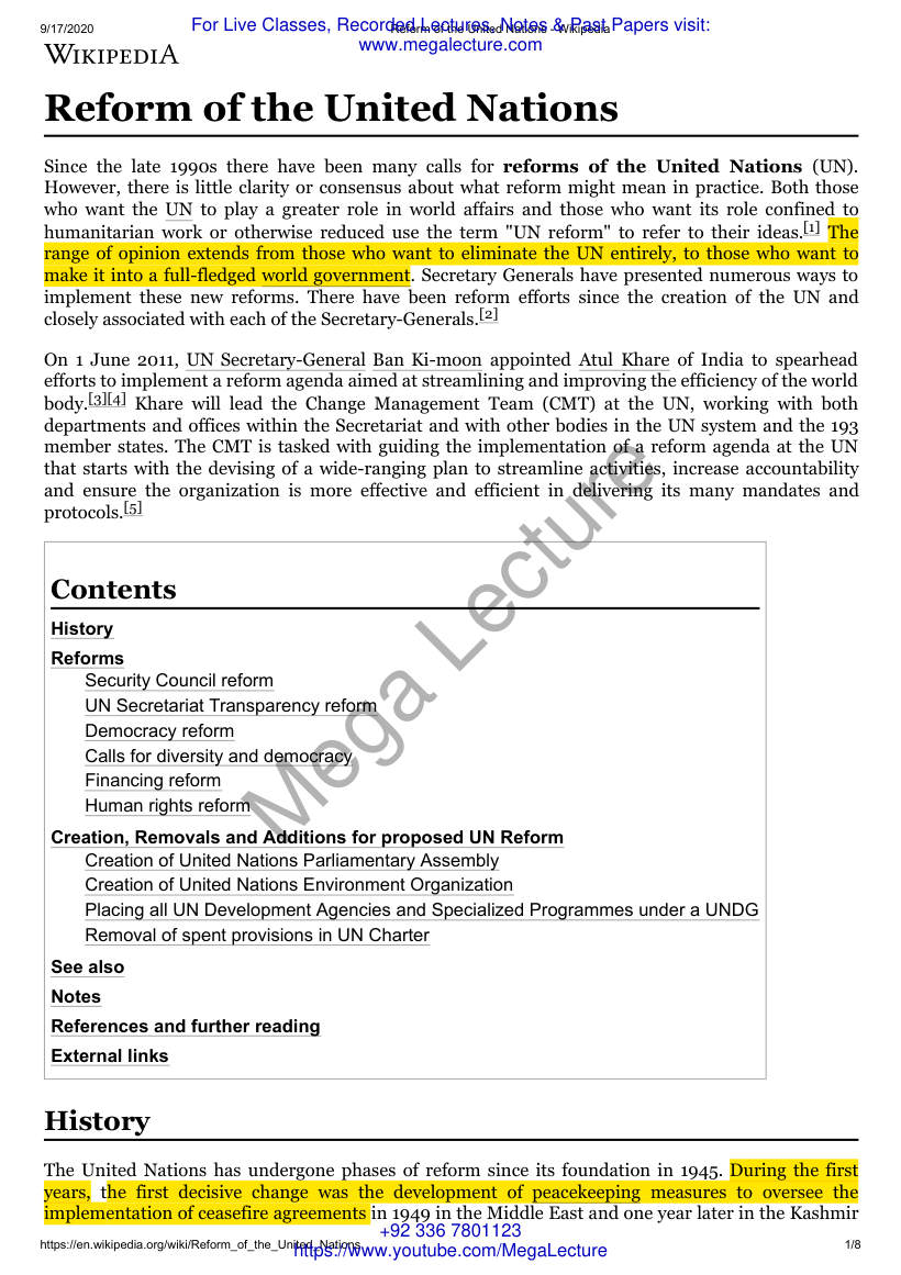 Page 1 of Reform Of The United Nations Wikipedia