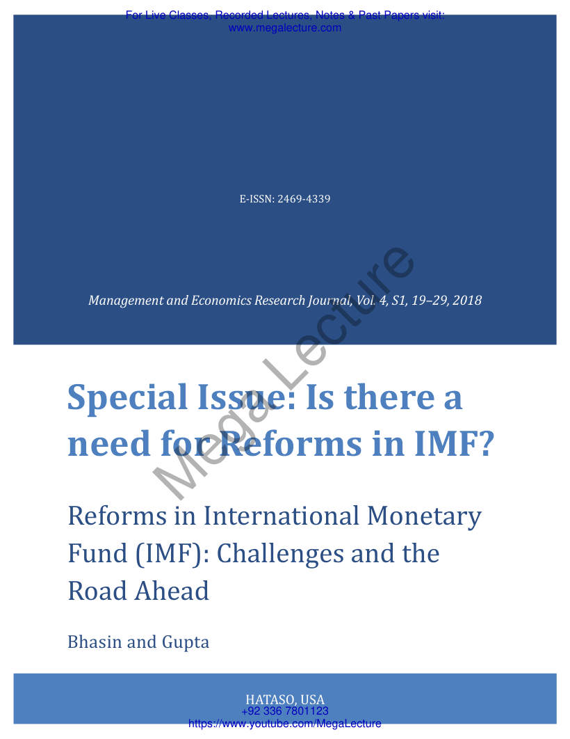 Page 1 of Reforms In International Monetary Fund IMF Challen