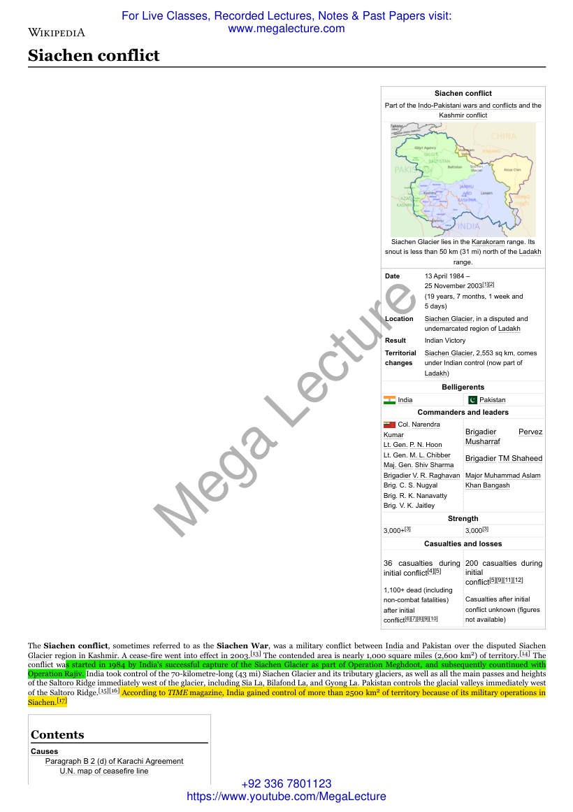 Page 1 of Siachen Conflict Wikipedia