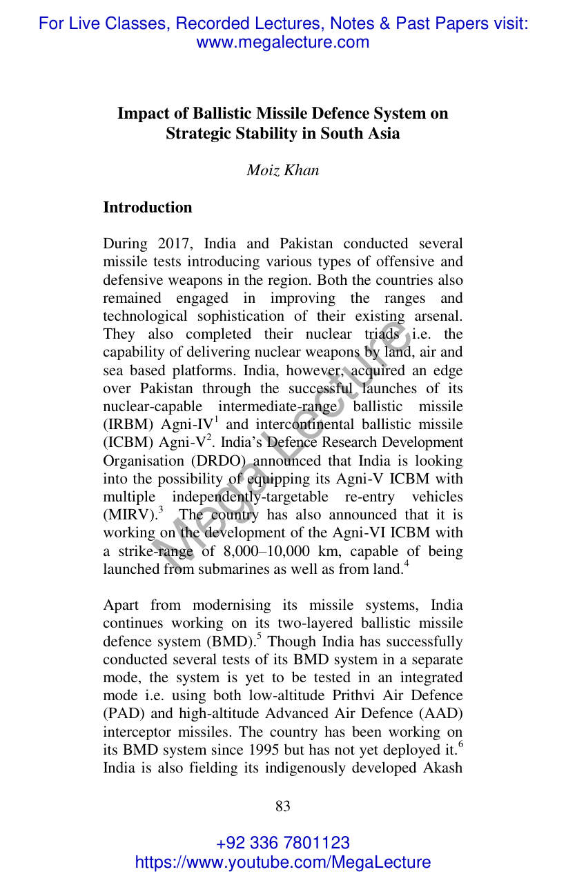 Page 1 of The Missile Defence Systems And Their Impact On Global Strategic Environment