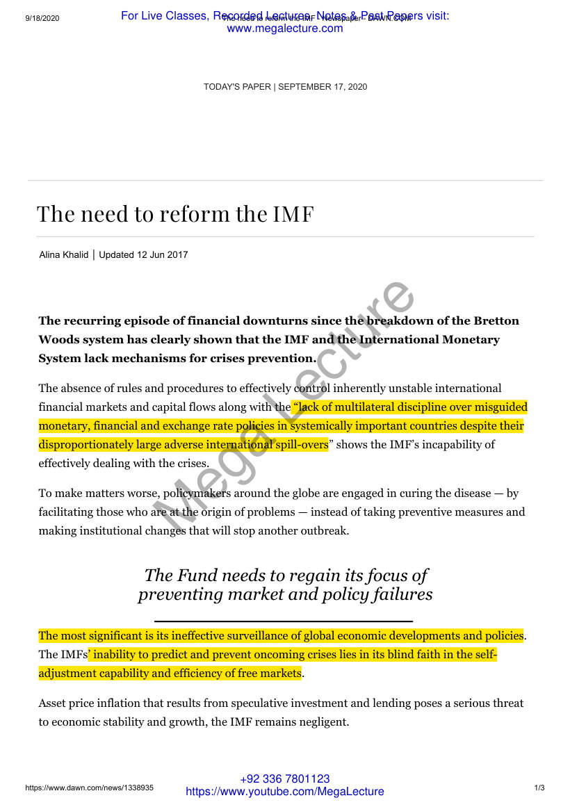 Page 1 of The Need To Reform The IMF Newspaper DAWN.COM
