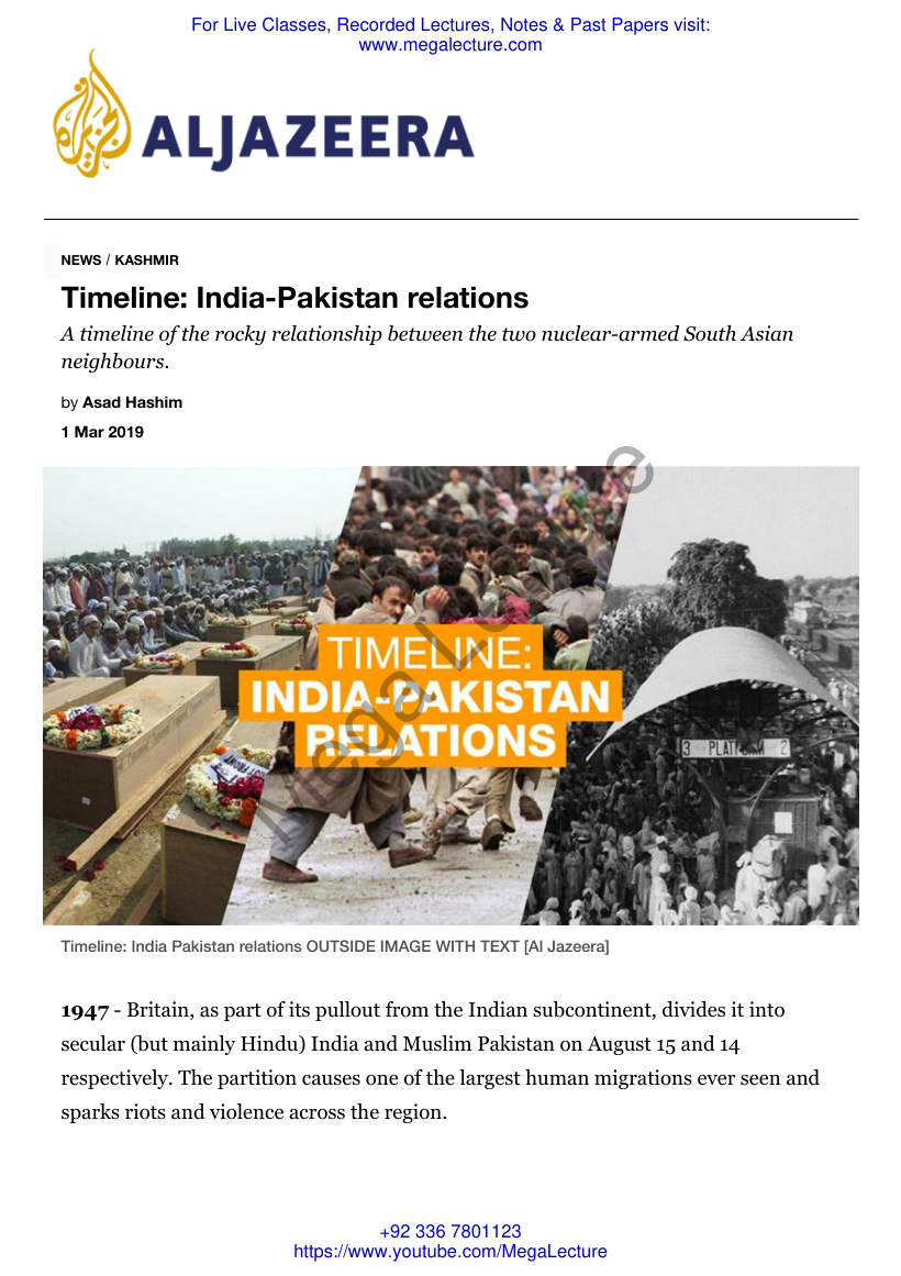 Page 1 of Timeline India Pakistan Relations Kashmir News News Al Jazeera