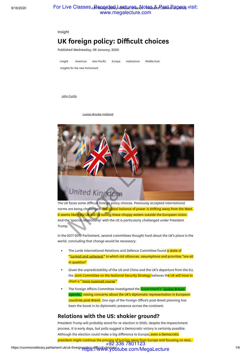 Page 1 of UK Foreign Policy Difficult Choices House Of Commons Library