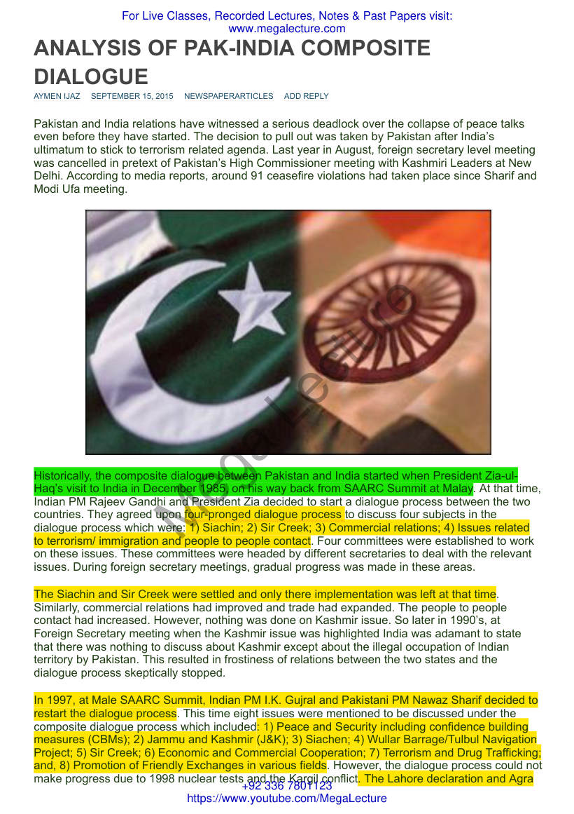 Page 1 of ANALYSIS OF PAK INDIA COMPOSITE DIALOGUE Islamabad Policy Research Institute
