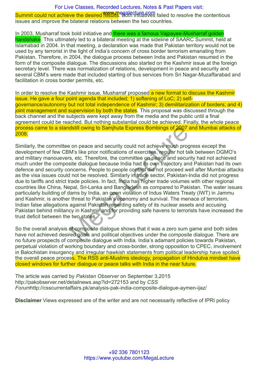 Page 2 of ANALYSIS OF PAK INDIA COMPOSITE DIALOGUE Islamabad Policy Research Institute