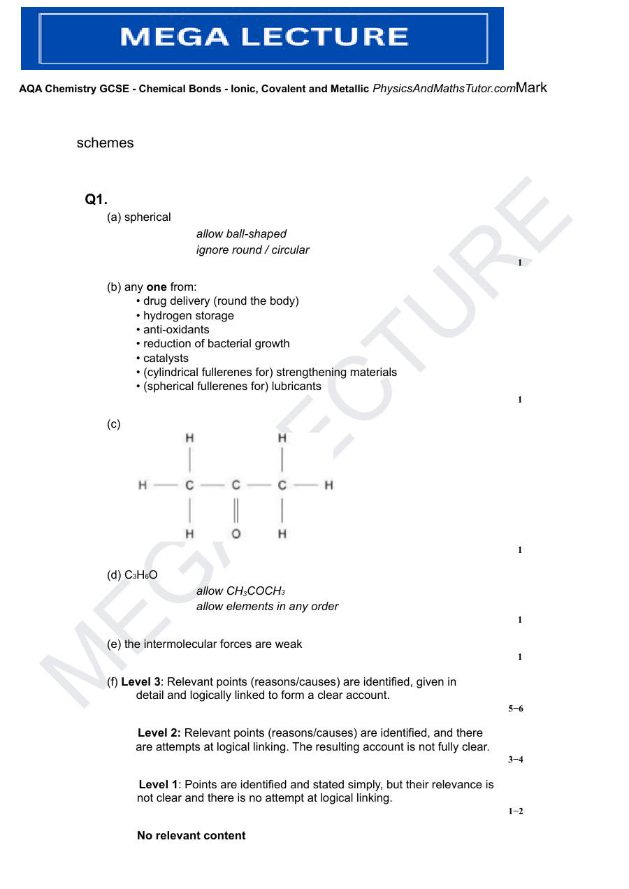 Page 1 of 2.1 Chemical Bonds Ionic Covalent And Metallic 1 — Marking scheme