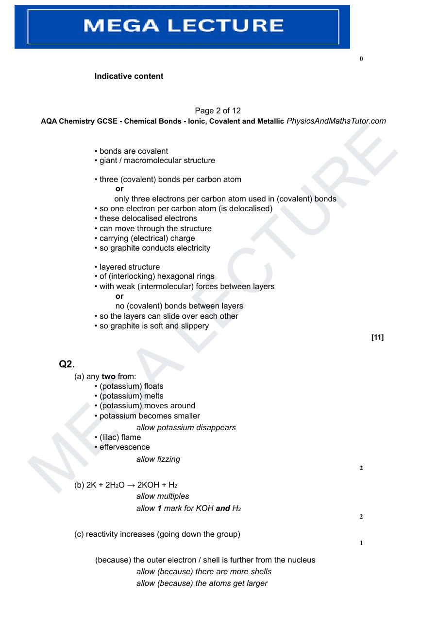 Page 2 of 2.1 Chemical Bonds Ionic Covalent And Metallic 1 — Marking scheme