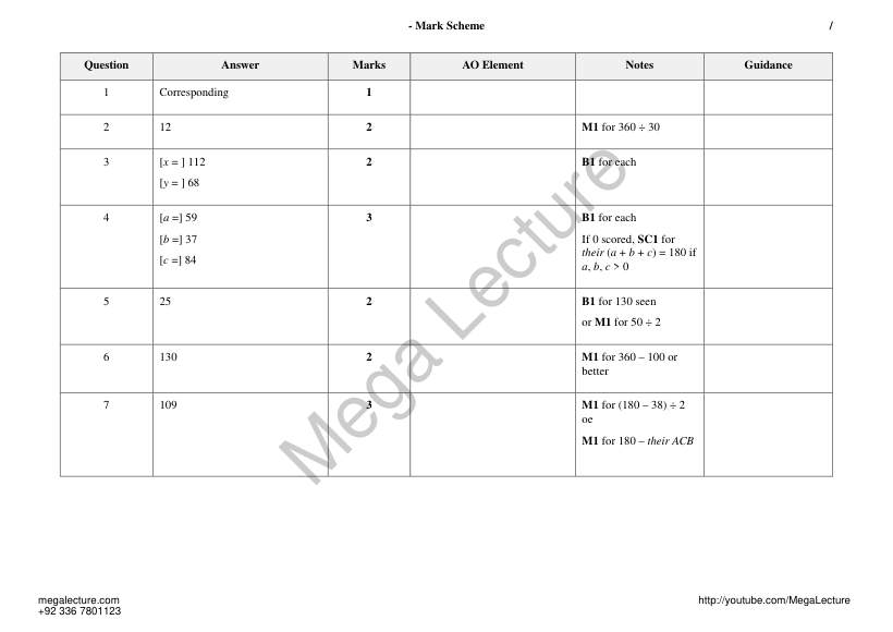 Page 1 of Angles — Marking scheme