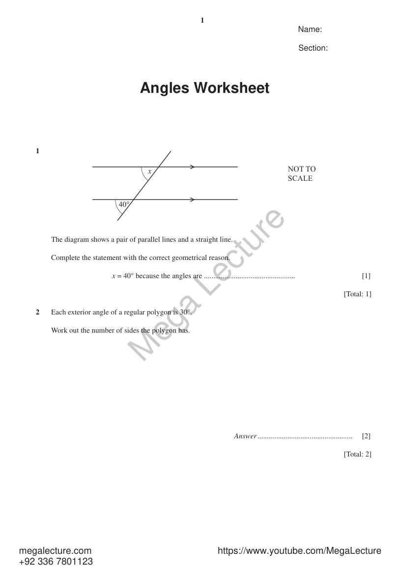 Page 1 of Angles — Worksheet