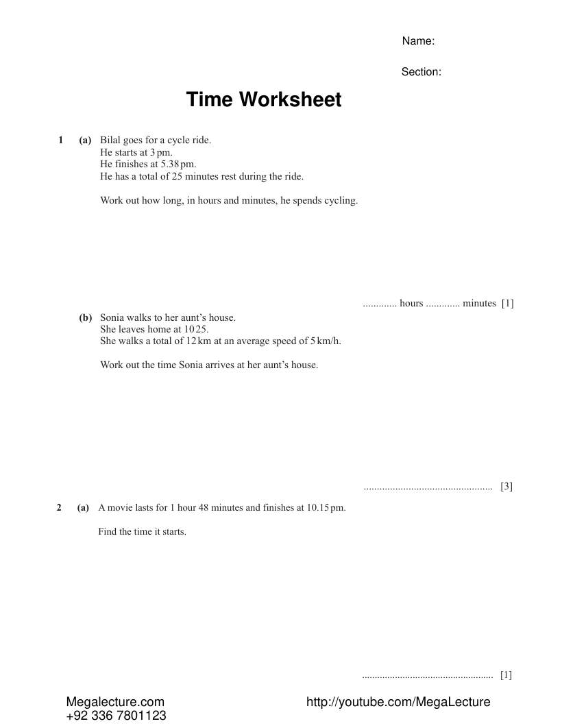 Page 1 of Time — Worksheet