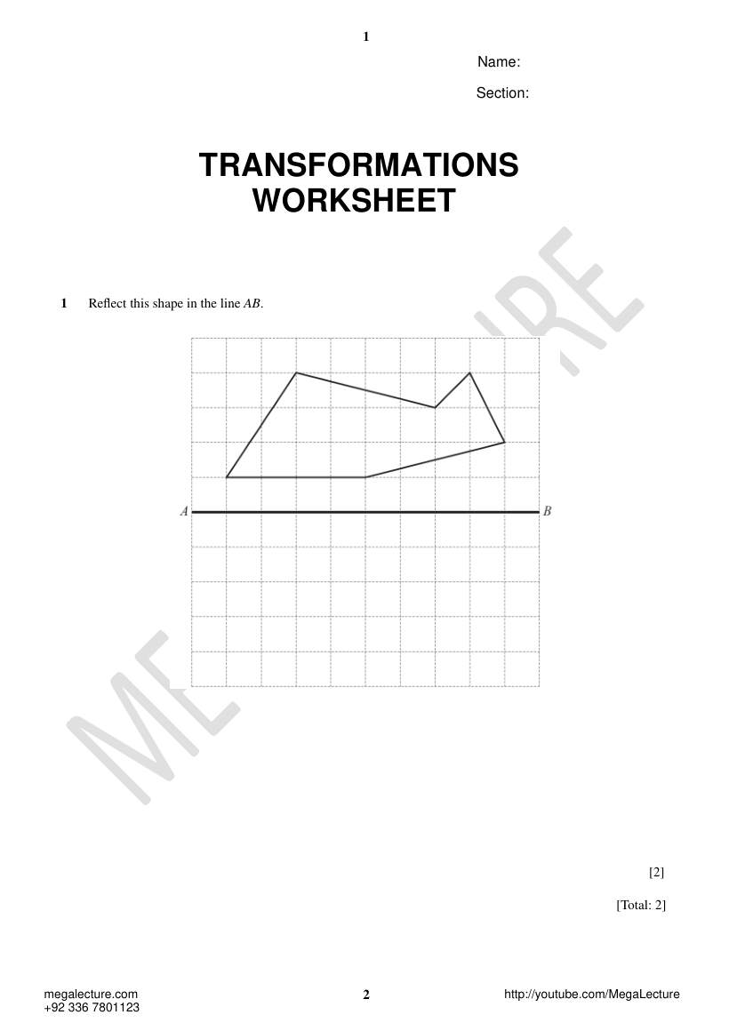 Page 1 of Transformations — Worksheet