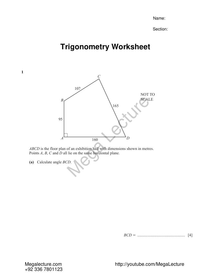 Page 1 of Trigonometry — Worksheet