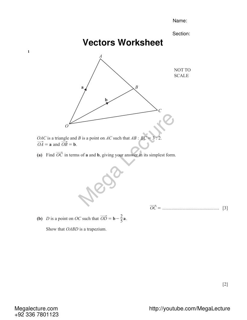 Page 1 of Vectors — Worksheet