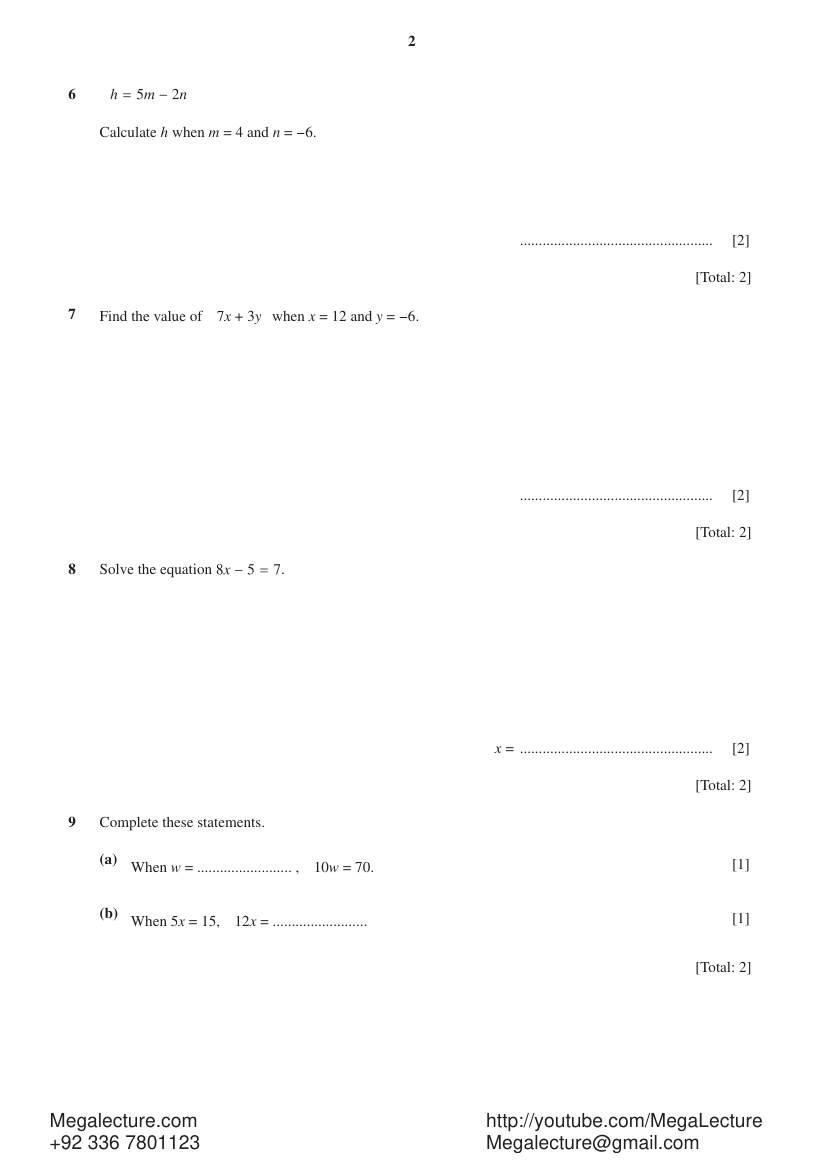 Page 2 of Algebraic Manipulation