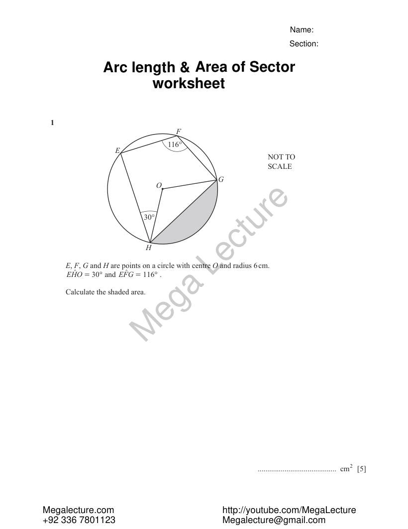 Page 1 of Arc Length And Area Of Sector — Worksheet