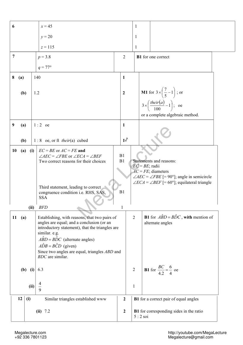 Page 2 of Congruence And Similarity — Marking scheme