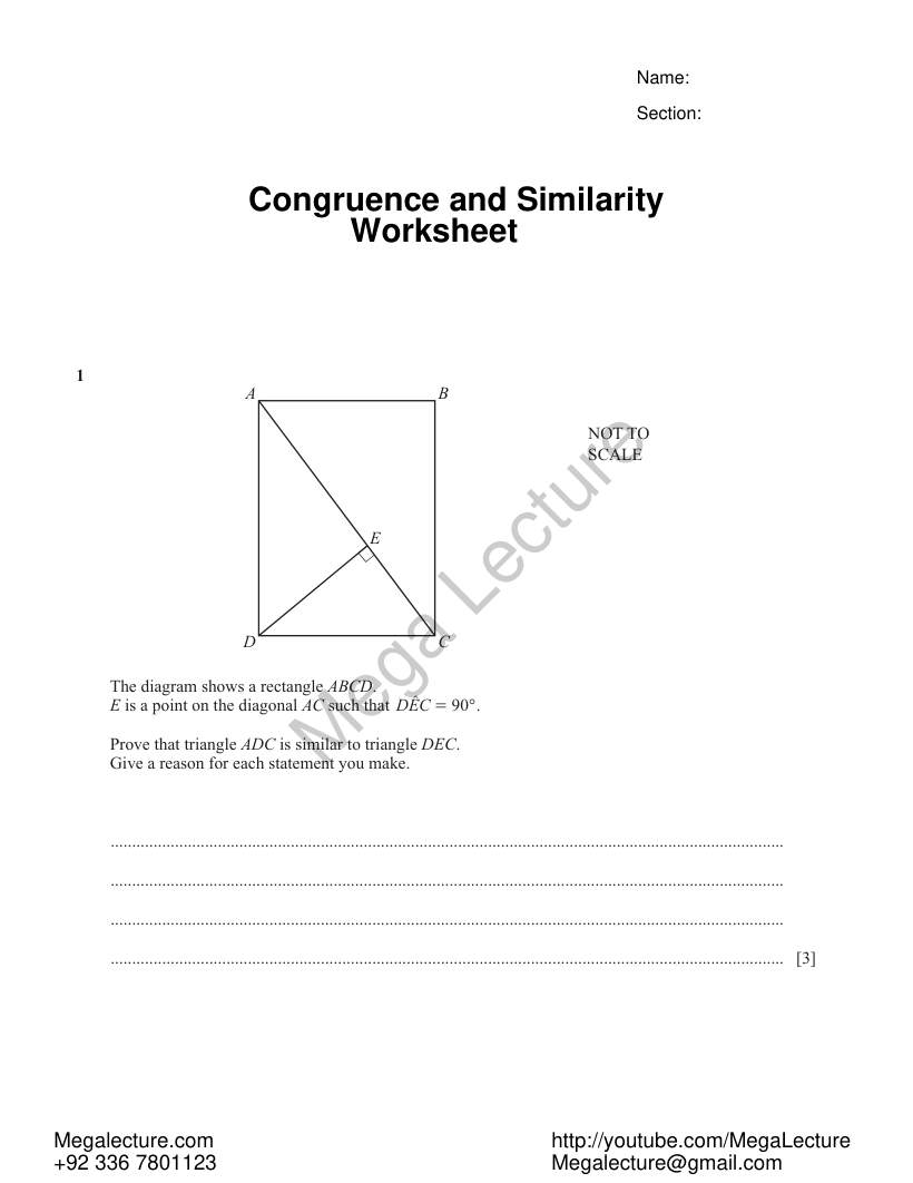 Page 1 of Congruence And Similarity — Worksheet
