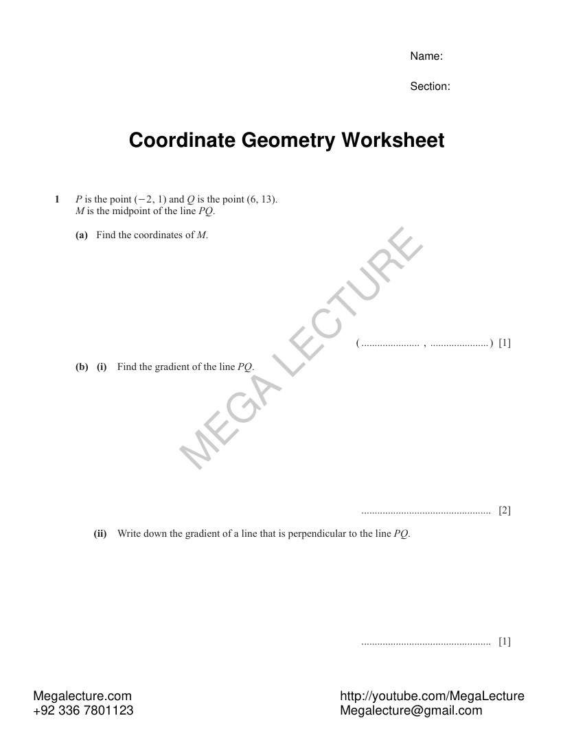 Page 1 of Coordinate Geometry — Worksheet