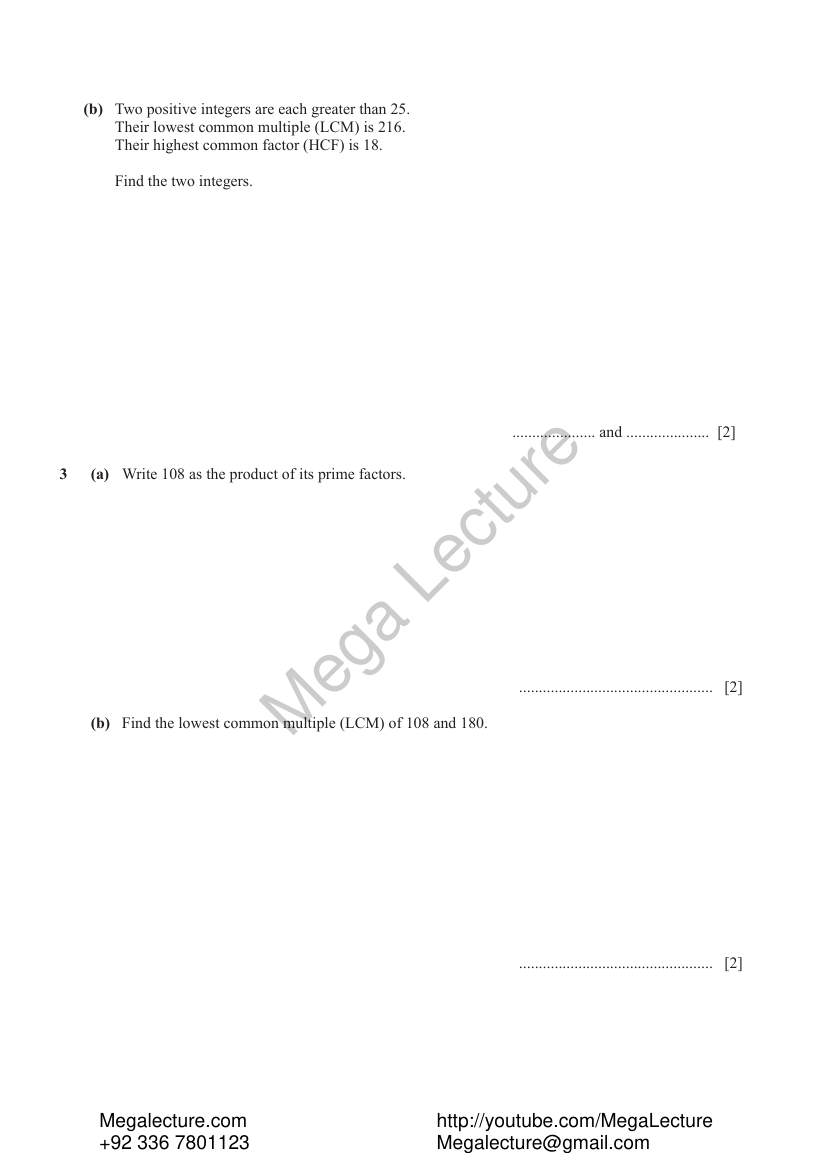 Page 2 of HCF LCM — Worksheet