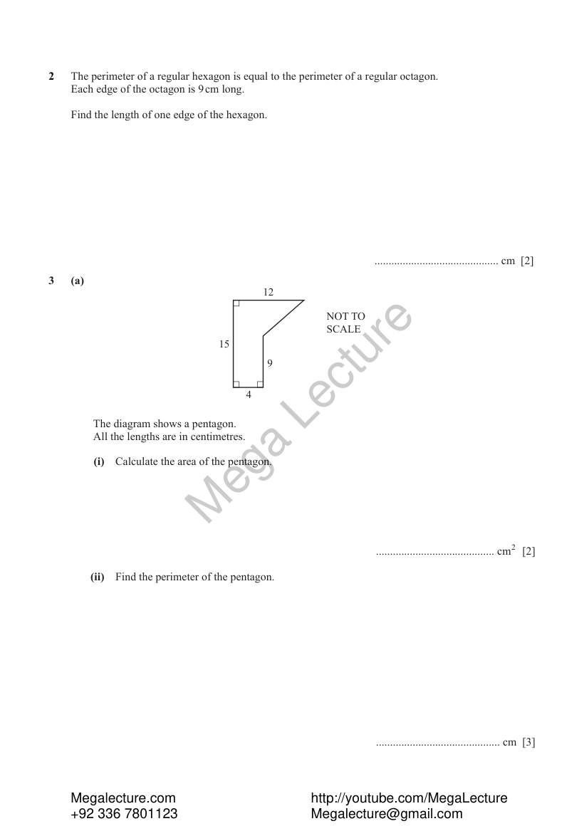 Page 2 of Mensuration — Worksheet