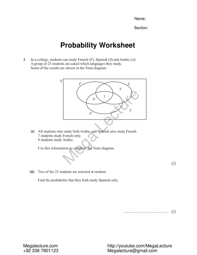 Page 1 of Probability — Worksheet