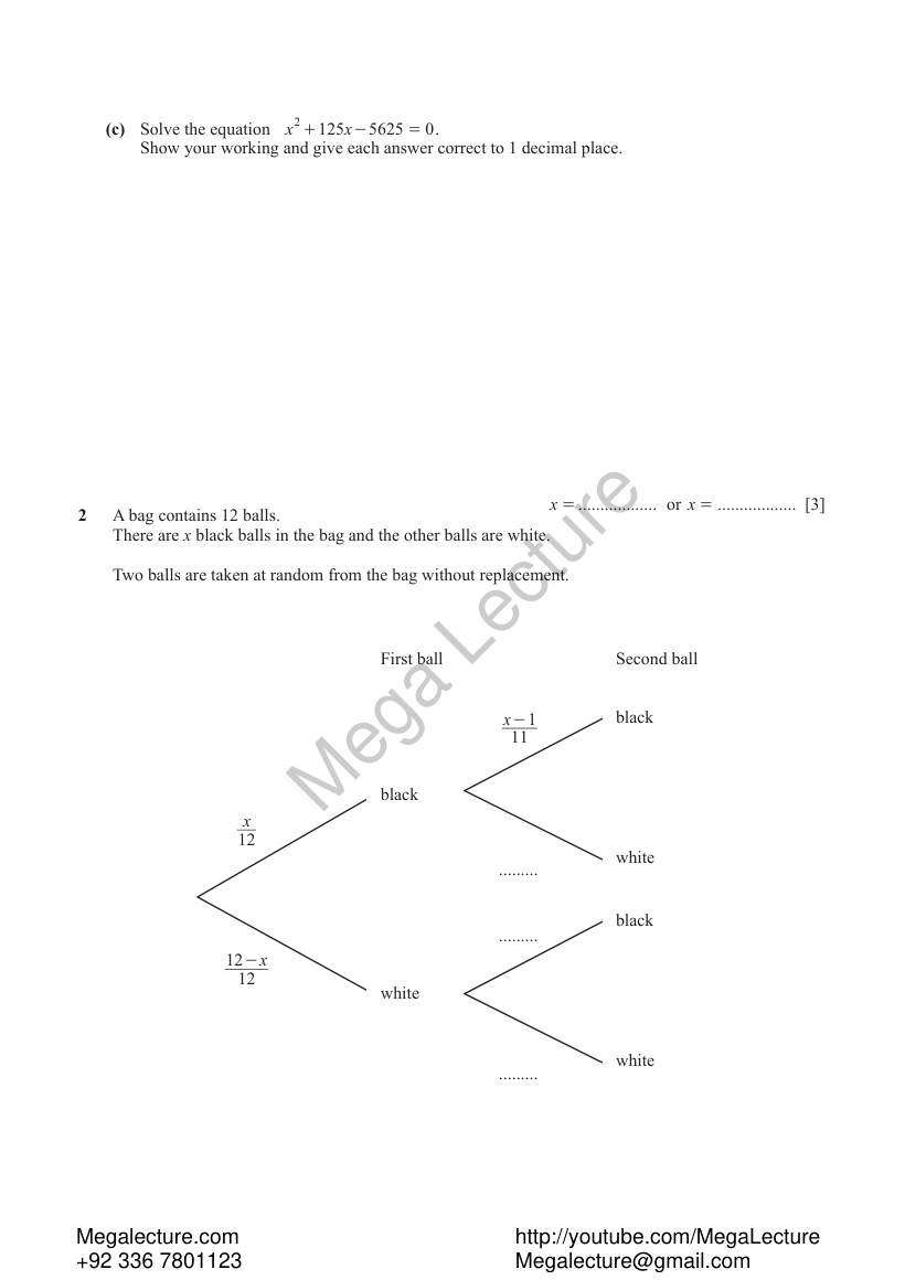 Page 2 of Quadratic Equations — Worksheet
