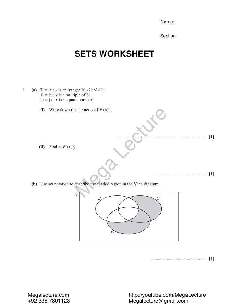 Page 1 of Sets — Worksheet