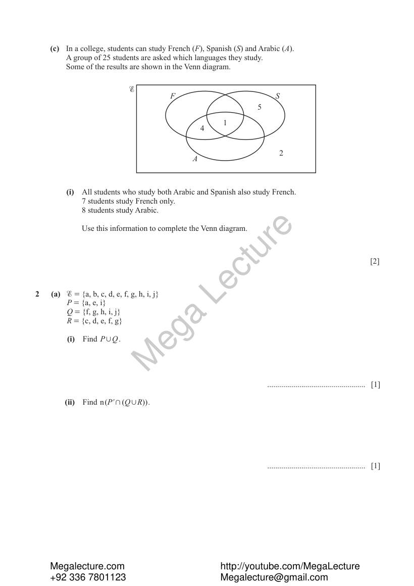 Page 2 of Sets — Worksheet