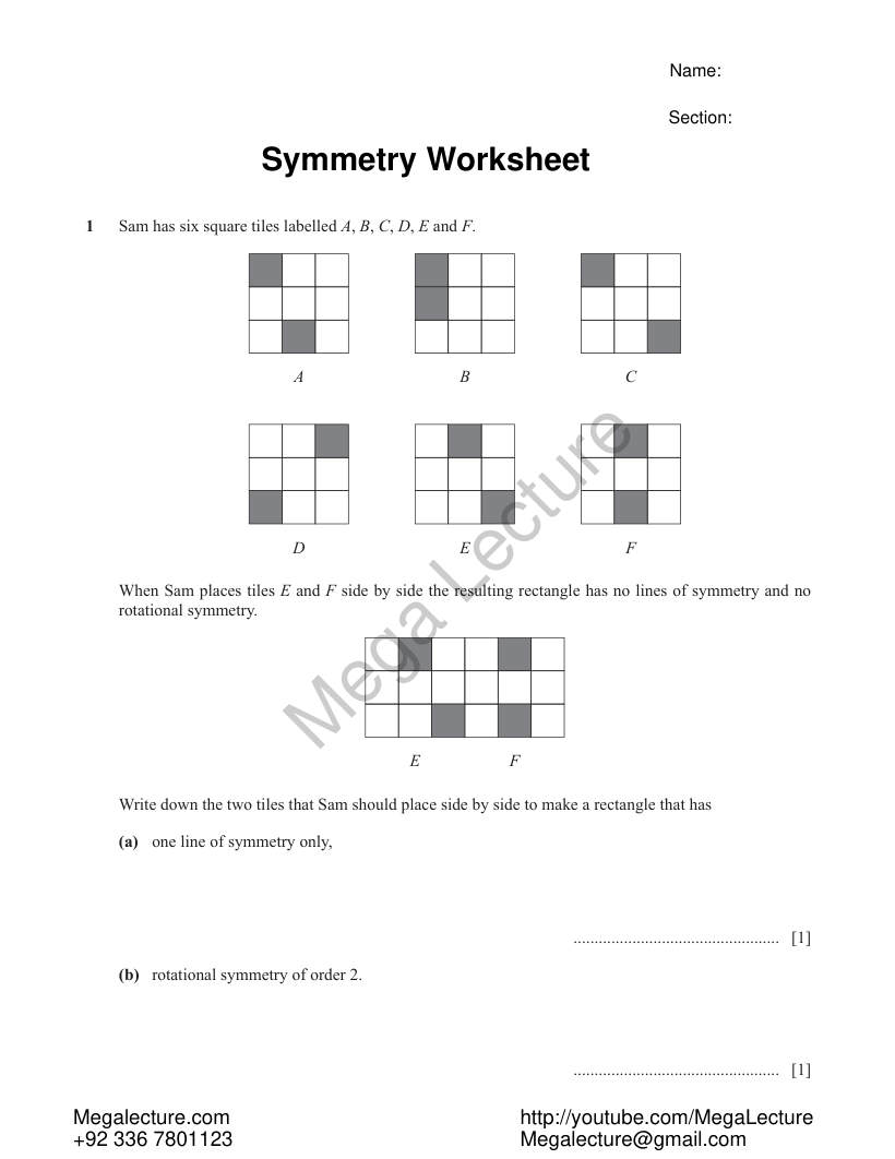 Page 1 of Symmetry — Worksheet