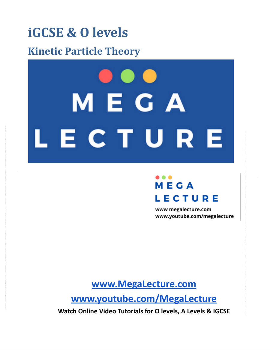 Page 1 of Kinetic Particle Theory — MCQs & Theory, with Marking Scheme